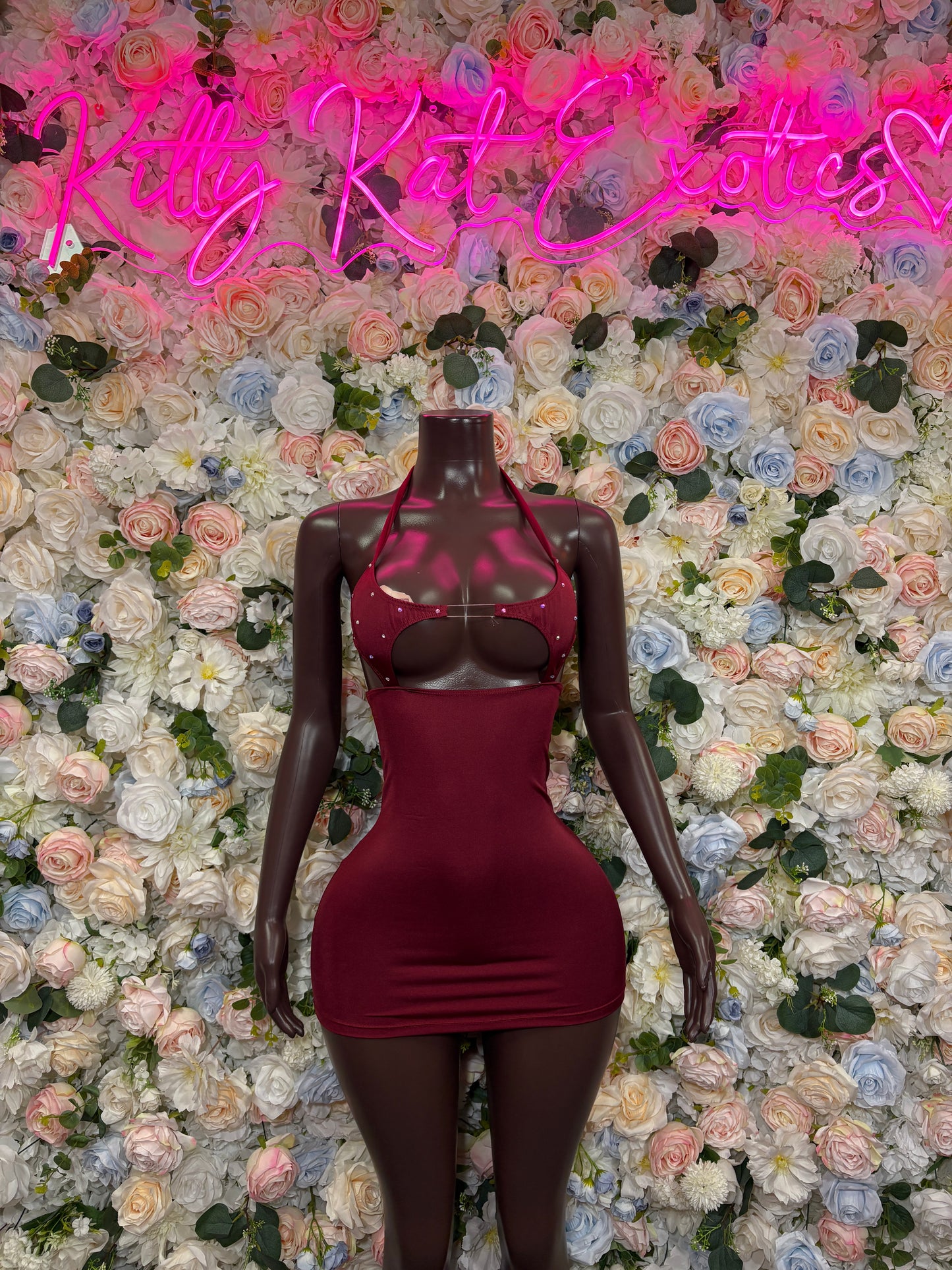 Burgundy Dress Ravewear - Sexy Clubwear Outfit for Women, Festival Party Dress, Date Night Clubbing Bodysuit Style