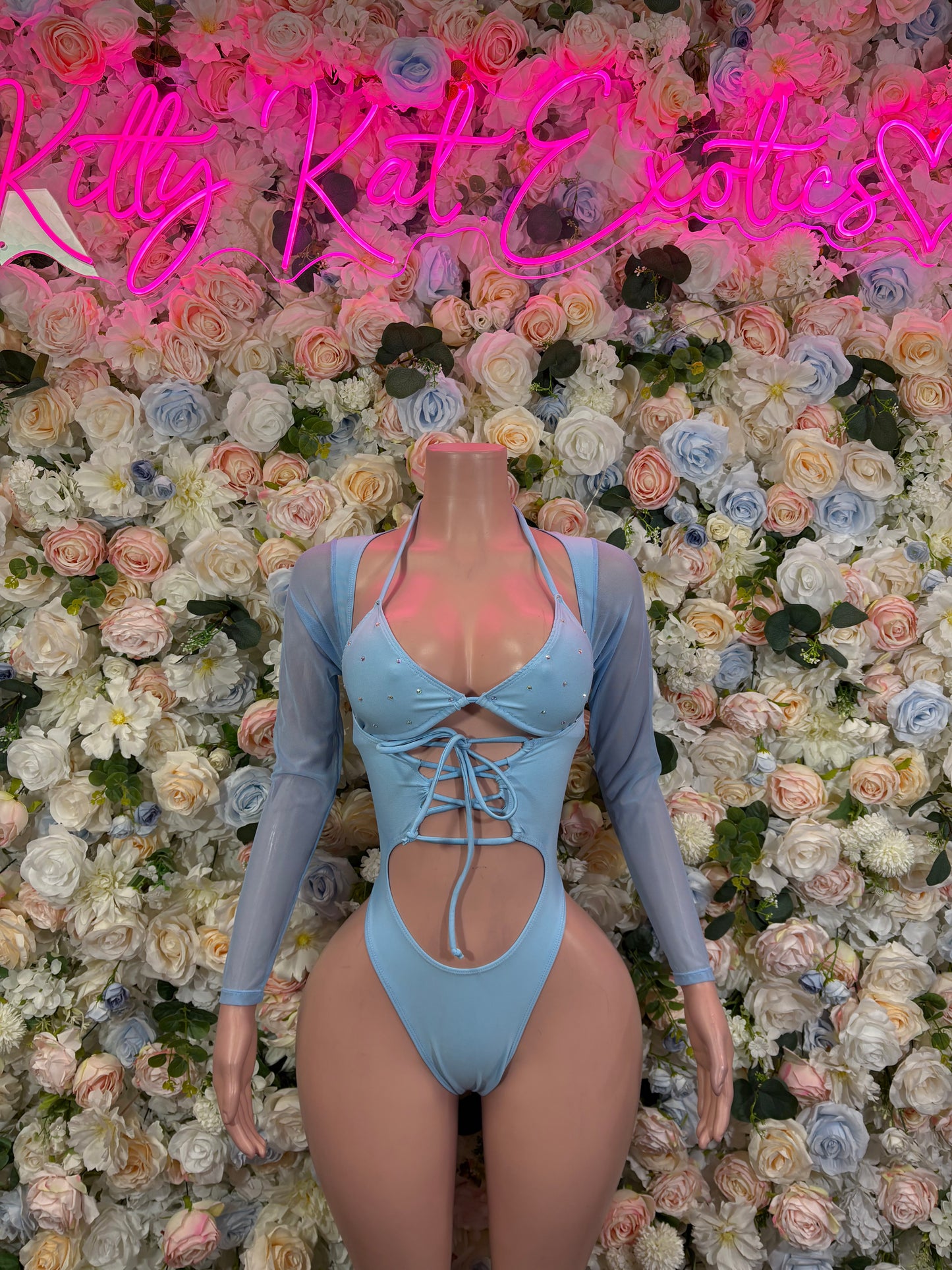 Bottlegirl One-Piece Bodysuit Baby Blue  - Custom Design | Exotic Dancewear for Performers, Raves, & Nights Out