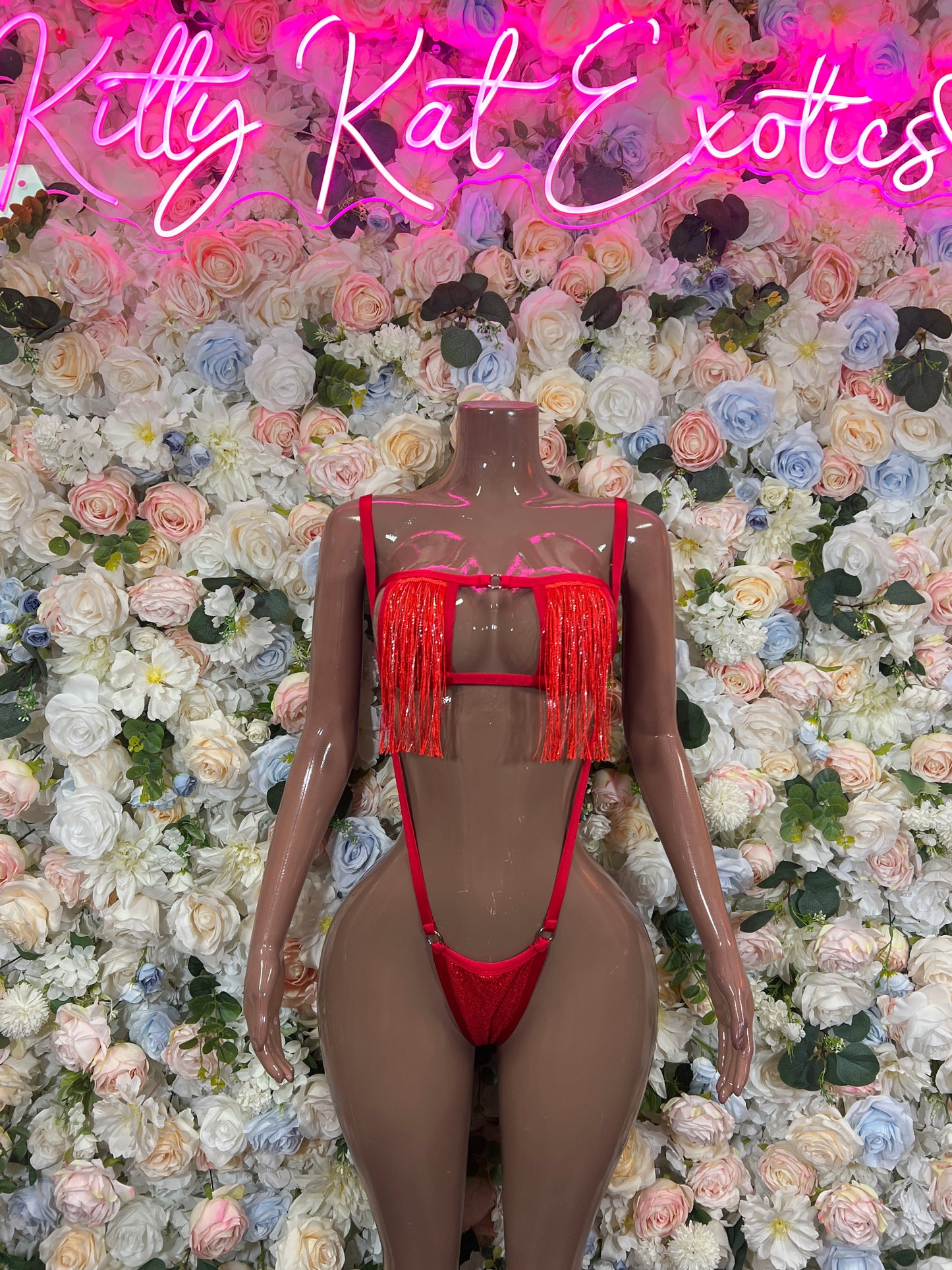 Red One Piece Slingshot Exotic Dancewear Rave Festival Outfit