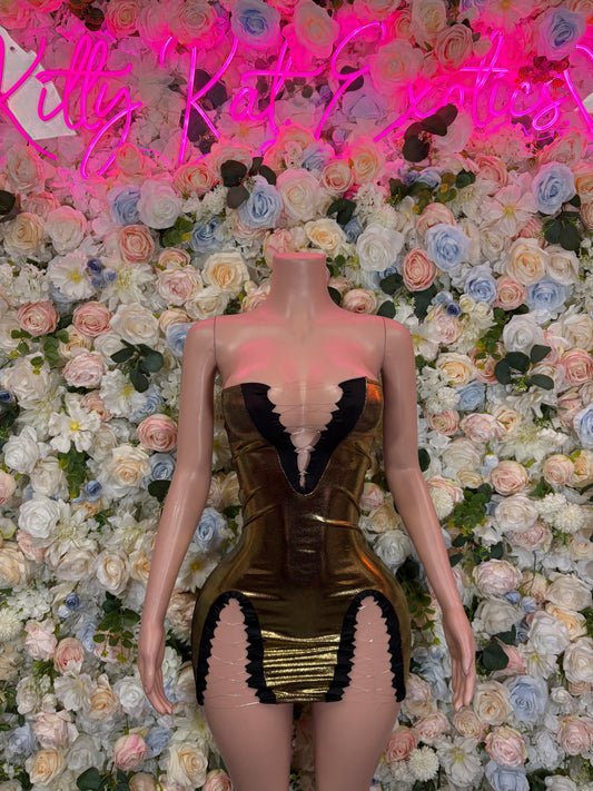 Exotic Dancewear New Years Eve Dress Gold Metallic Bottle Service Bartender Outfit VIP Clubwear