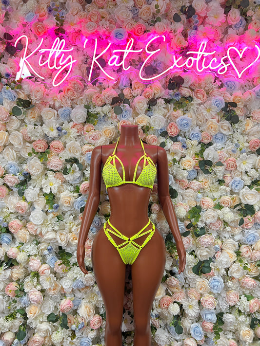 Neon Rhinestone Bikini Set: Exotic Dancewear Festival Outfit