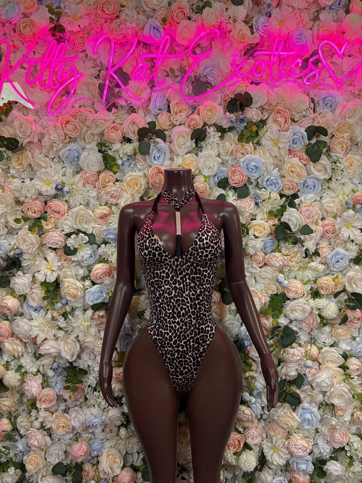 Leopard Print Catsuit Bodysuit, Rhinestone Choker Dancewear, Animal Print Rave Outfit,