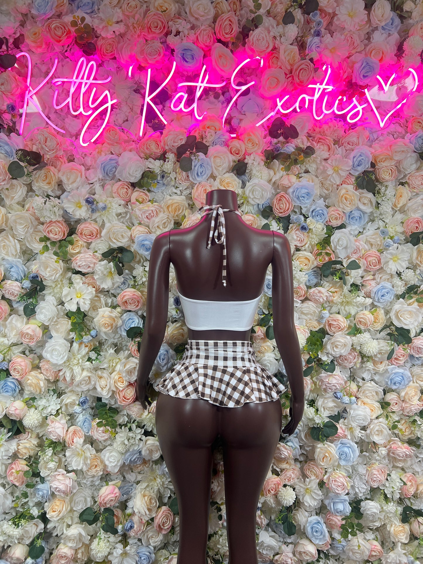 Schoolgirl Brown Plaid Two Piece Skirt Set Festival Set Ravewear Exotic Dancewear for Performers, Raves, & Festival Clothing