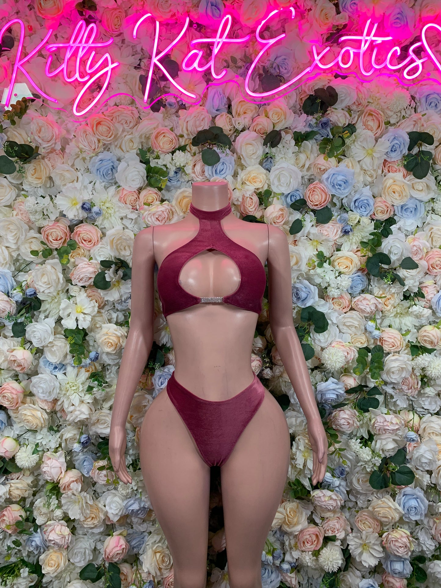 Burgundy Two Piece Rave Outfit, Rave Festival Wear