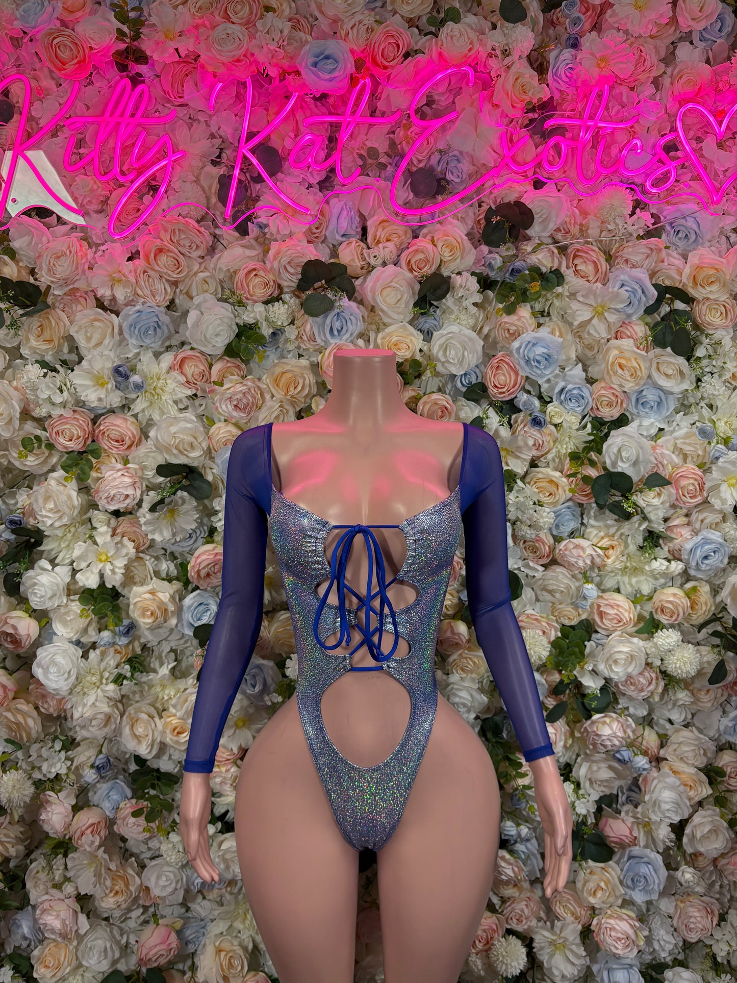 Bottlegirl Bodysuit Silver Metallic Bodysuit - Hologram Design | Exotic Dancewear Bartender Oufit