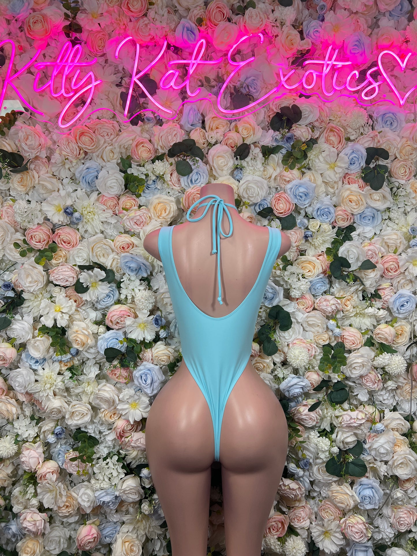 Baby Blue Rhinestone Cutout Bodysuit Strappy High Cut Thong Rave Festival Exotic Dancewear