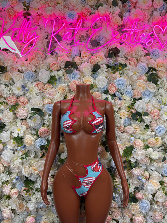 USA Flag Oufit - Bottlegirl Bikini Two Piece Bartender  Patriotic Swimsuit for Beach, Pool Parties, or Summer Fun