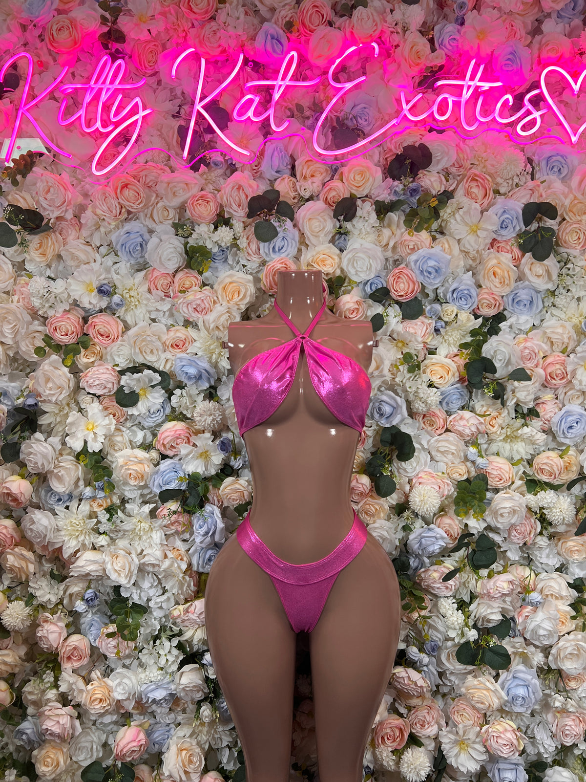 Pink Metallic Bikini Two Piece Dancewear Rave Wear Festival Outfit Clubwear Women’s Clothing