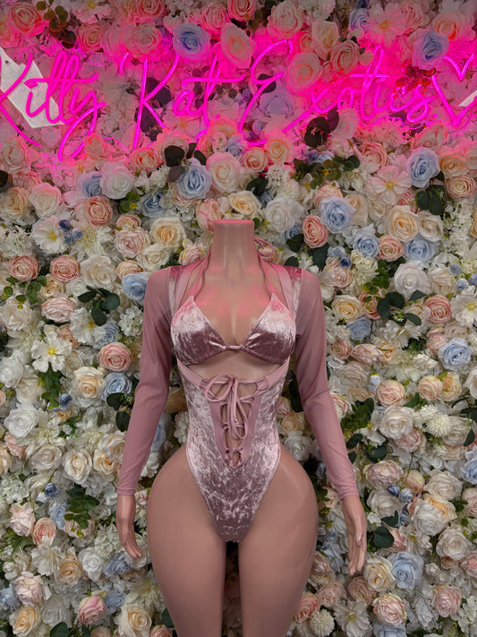 Bottlegirl Bodysuit Rose Pink Velvet  - Bartender Luxury Design | Exotic Dancewear for Performers