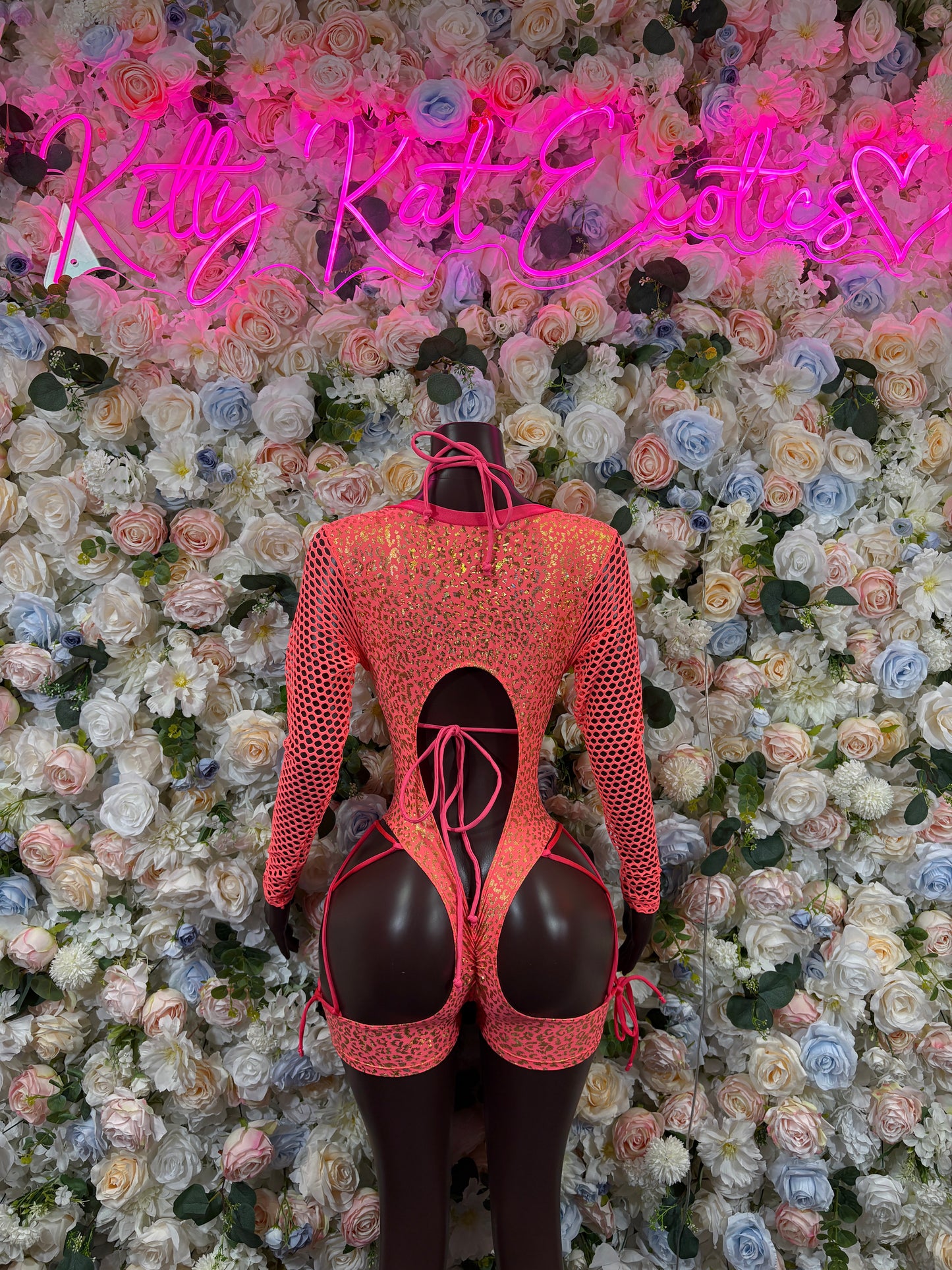 Bottlegirl Bodysuit One-Piece Coral Cheetah Print Bodysuit - Hologram Design | Exotic Dancewear for Performers, Raves