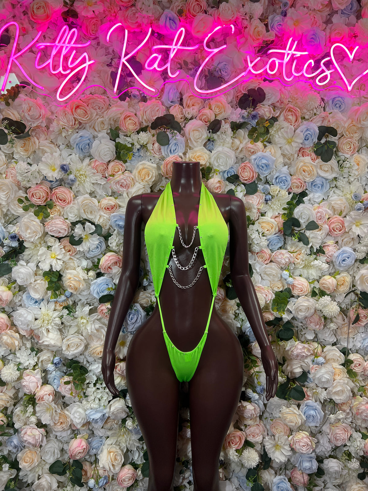 Neon Green Chain Cutout Bodysuit – Exotic Dancewear, Rave Festival Clubwear