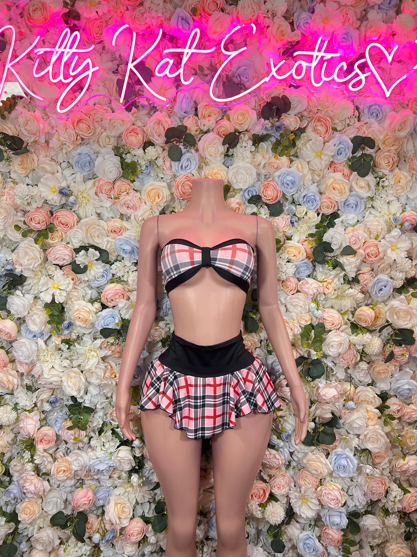 Pink Plaid Two Piece Skirt Rave Wear
