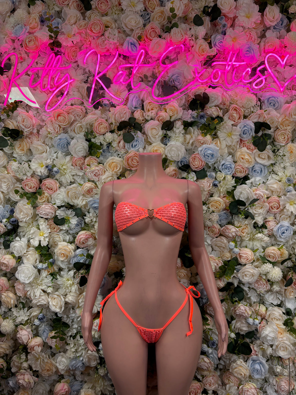 Festival Bikini Orange Fishnet Two-Piece  – Summer Festival & Rave Wear Exotic Dancewear
