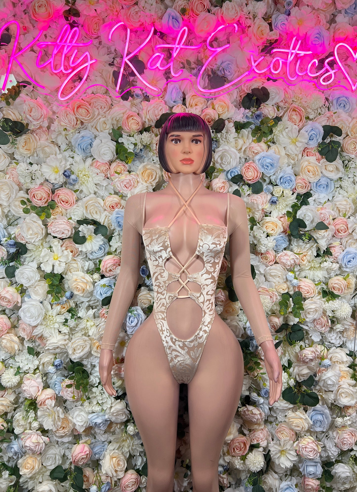 Champagne Gold Lace Criss Cross Cutout Bottlegirl  Bodysuit – Rave Festival Exotic Dance Clubwear
