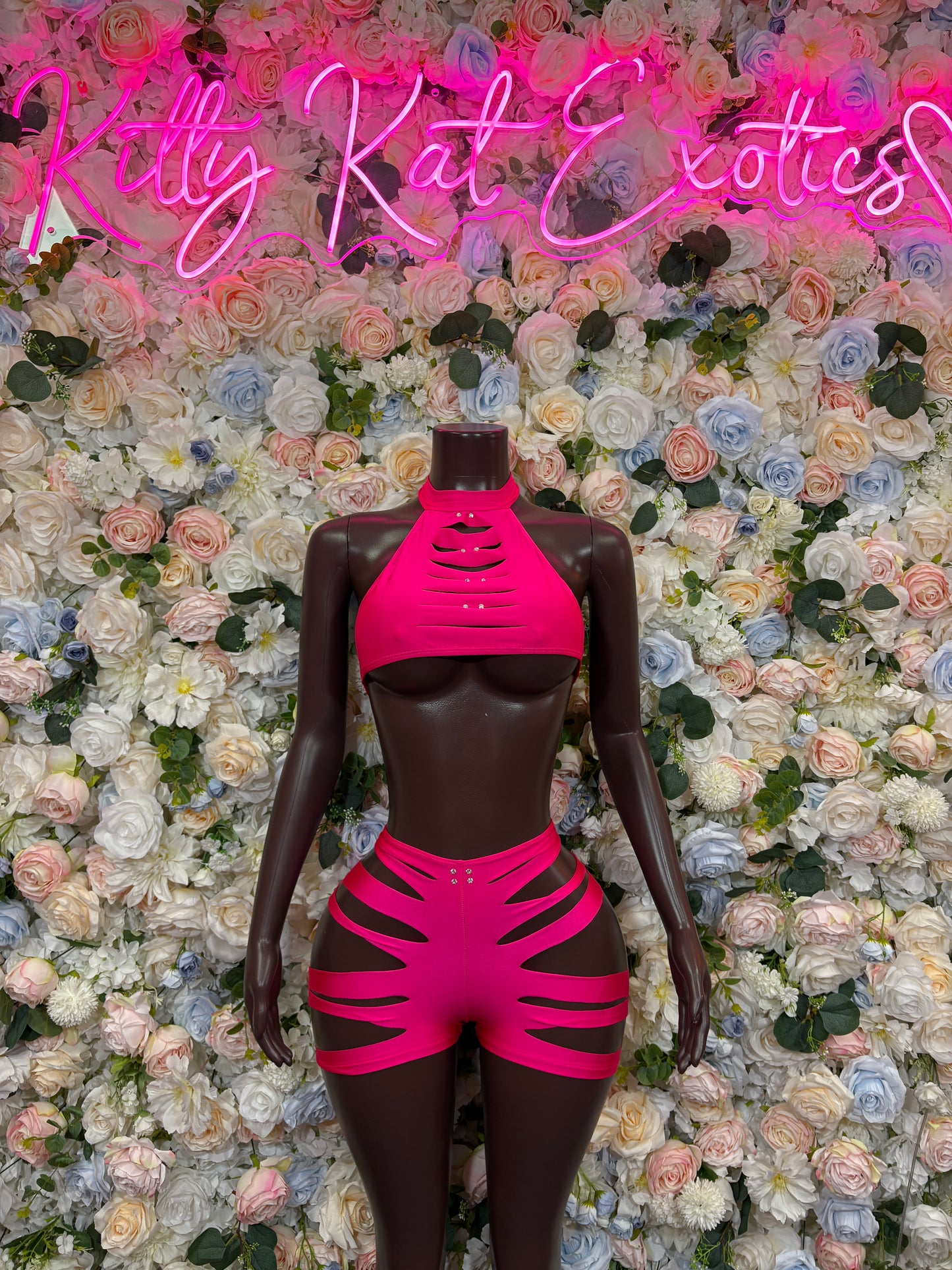 Pink Two Piece Set Exotic Dancewear Rave Festival Outfit