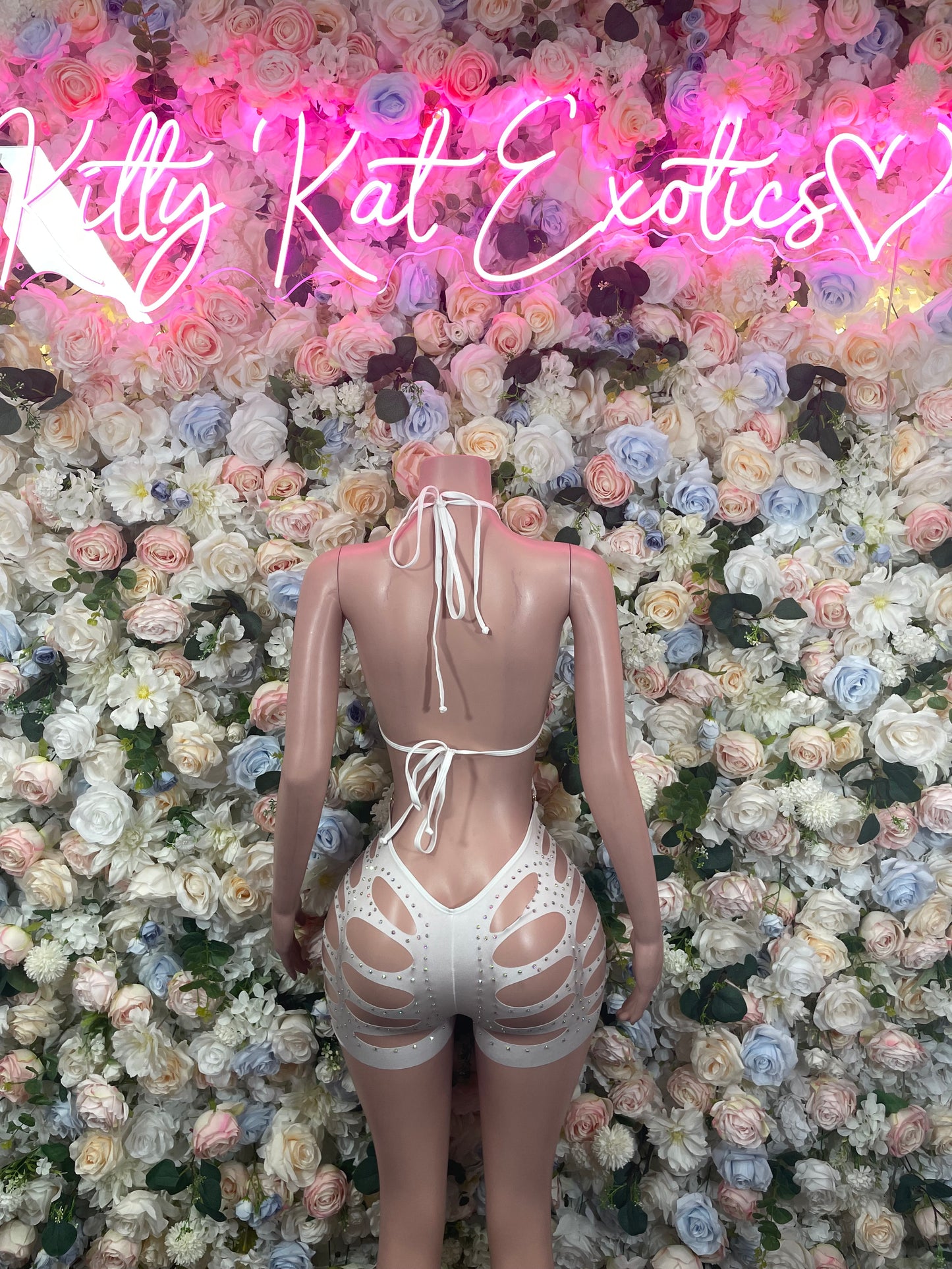White Rhinestone Bodysuit Exotic Dancewear