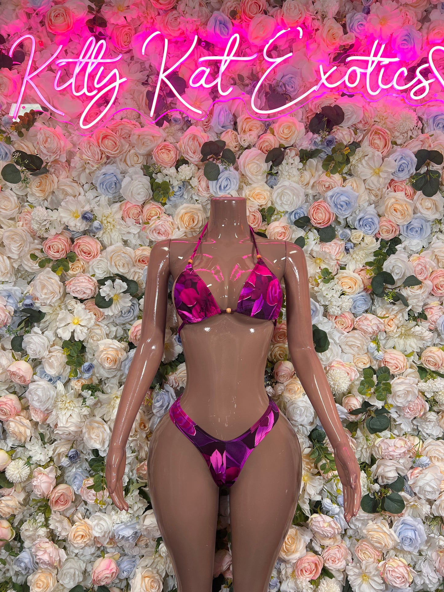 Fuchsia Floral Print Bikini Two Piece Rave Wear