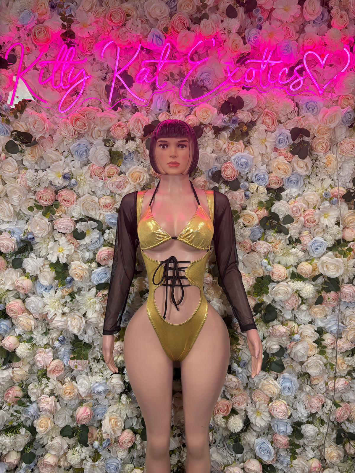 Bottlegirl Gold Mesh Sleeve Cutout Bodysuit | KittyKatExotics