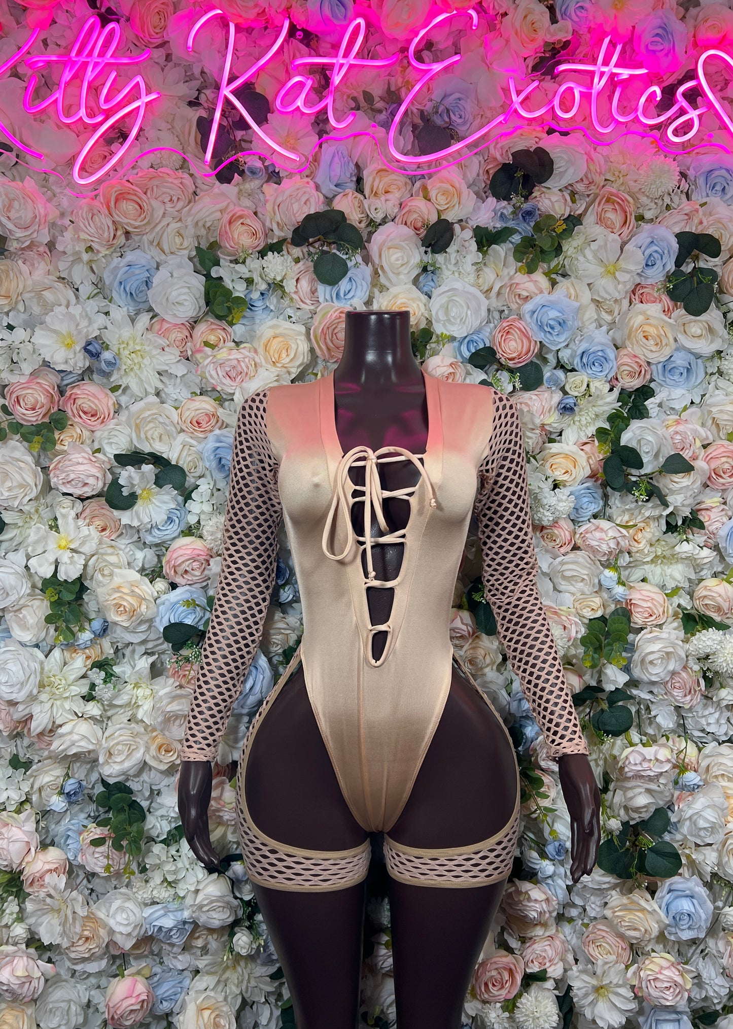 Champagne Gold Cutout Bottlegirl  Bodysuit – Rave Festival Exotic Dance Clubwear