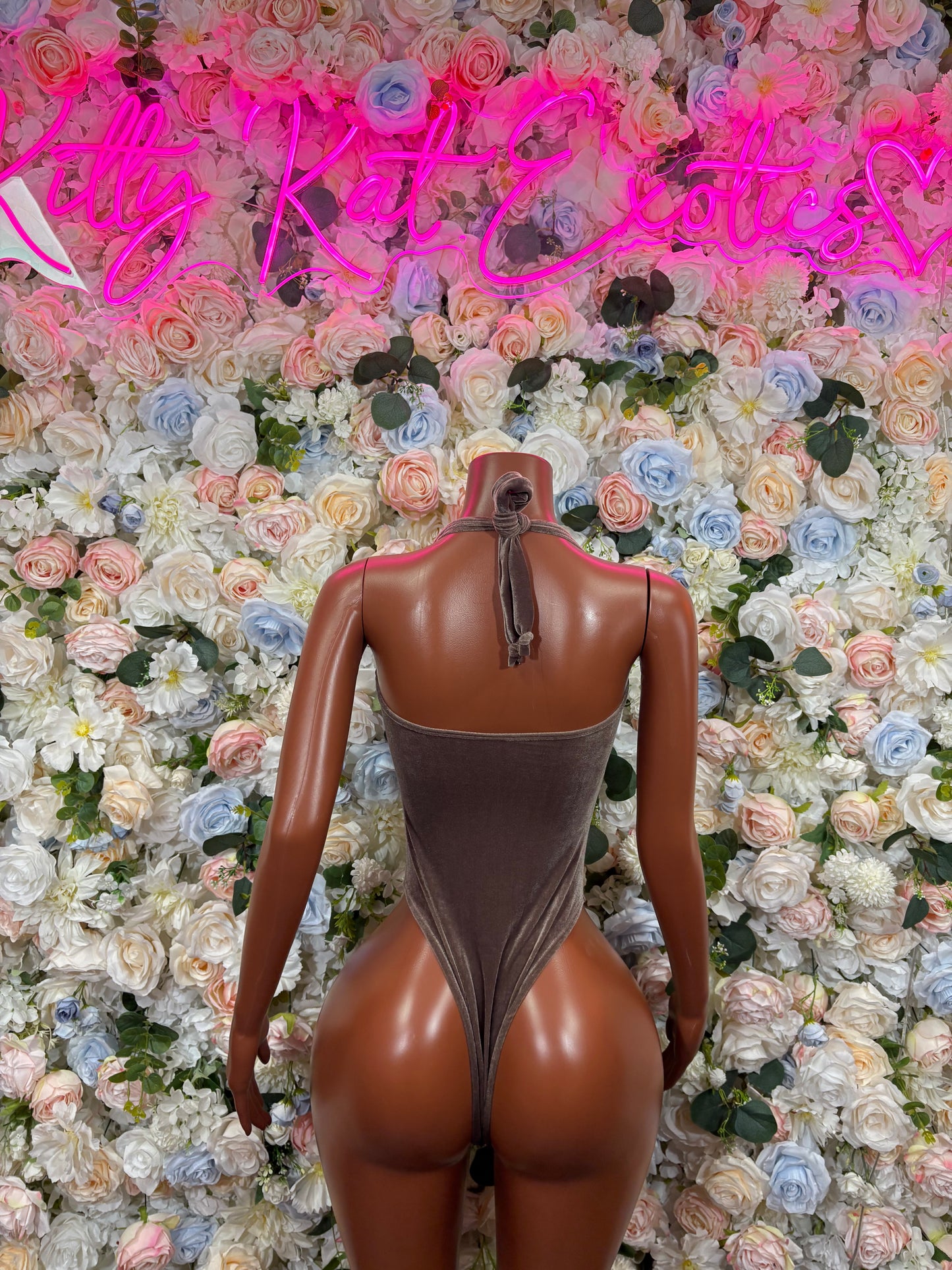Brown Velvet Bartender Bodysuit - Sexy One Piece Rave Clubwear Outfit for Women Bottlegirl Bottle Service