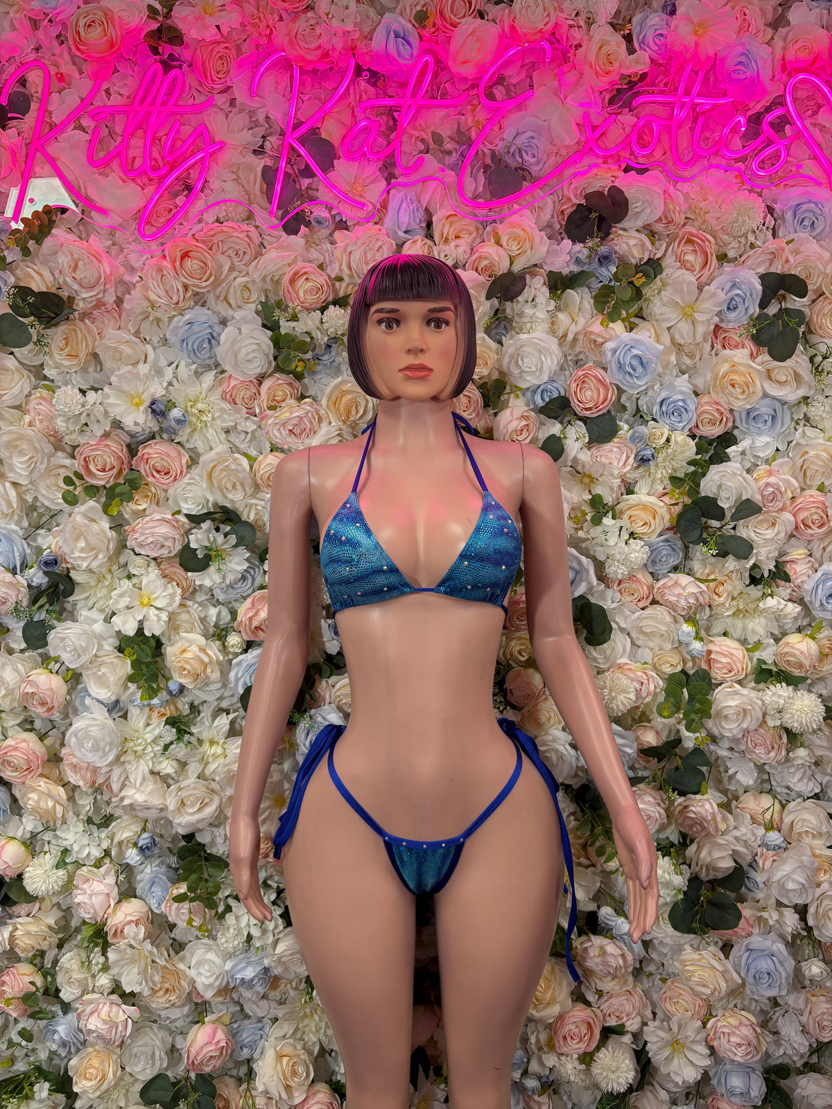 Blue Metallic Bikini Two-Piece Dancewear, Festival Clubwear Outfit