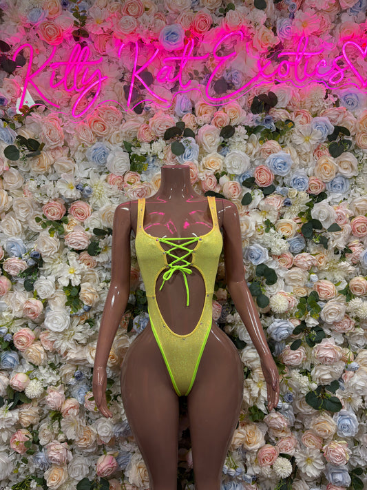 Yellow Bodysuit - Sexy One Piece Rave Clubwear Outfit for Women Bottlegirl Bottle Service