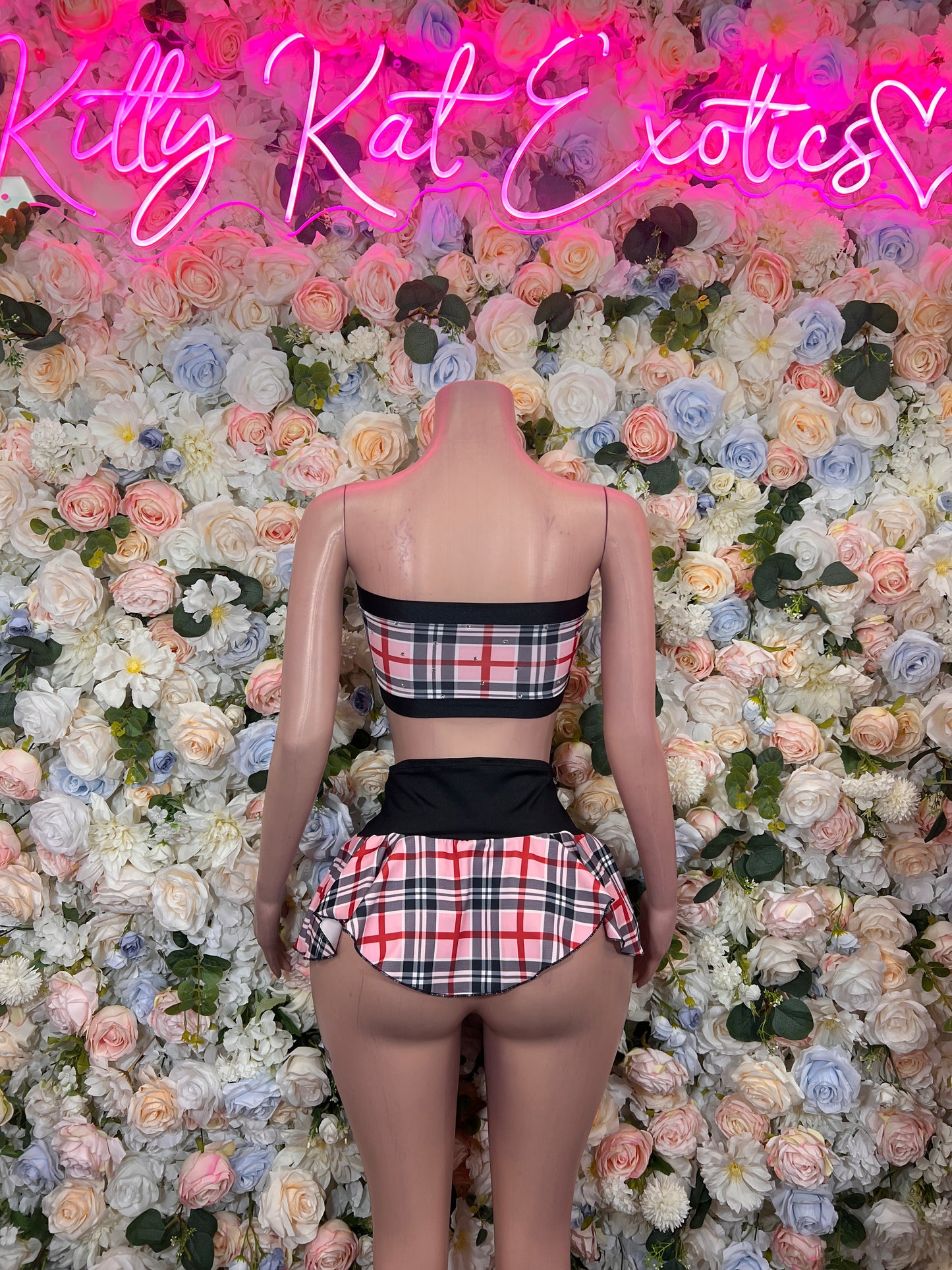 Pink Plaid Two Piece Skirt Rave Wear