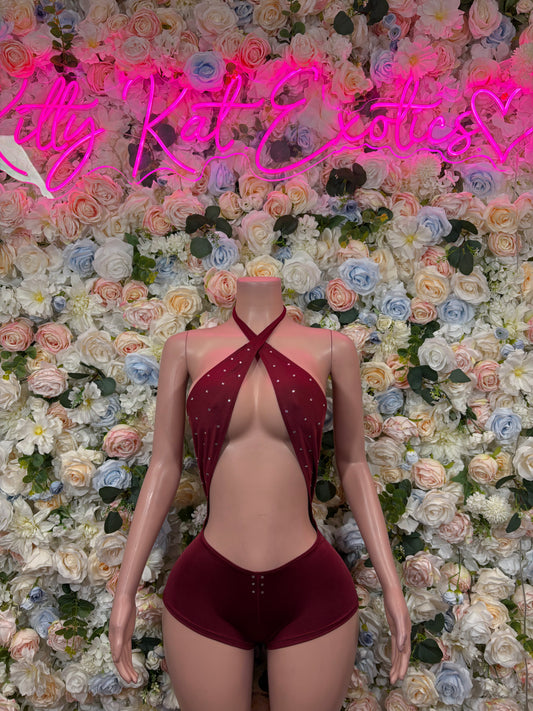 Bartender Bodysuit Burgundy Women’s Rave Festival Outfit - Exotic Dancewear