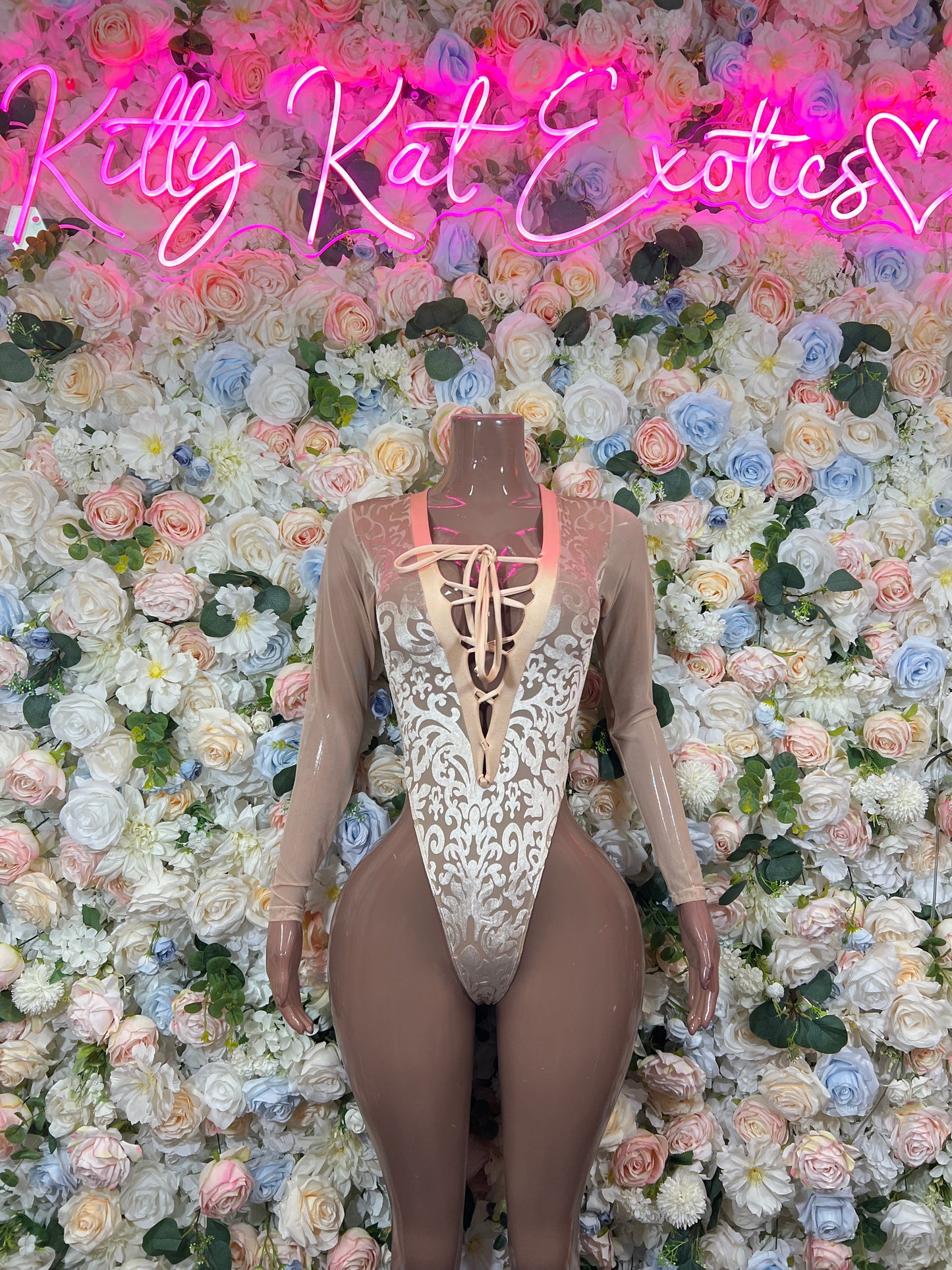 Champagne Gold Lace Criss Cross Cutout Bottlegirl  Bodysuit – Rave Festival Exotic Dance Clubwear