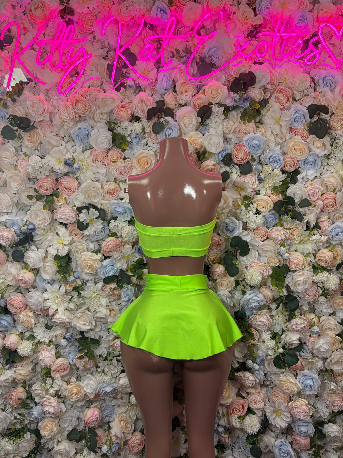 Green Neon Two Piece Skirt  Festival Outfit,  Dancewear, Party Clubwear