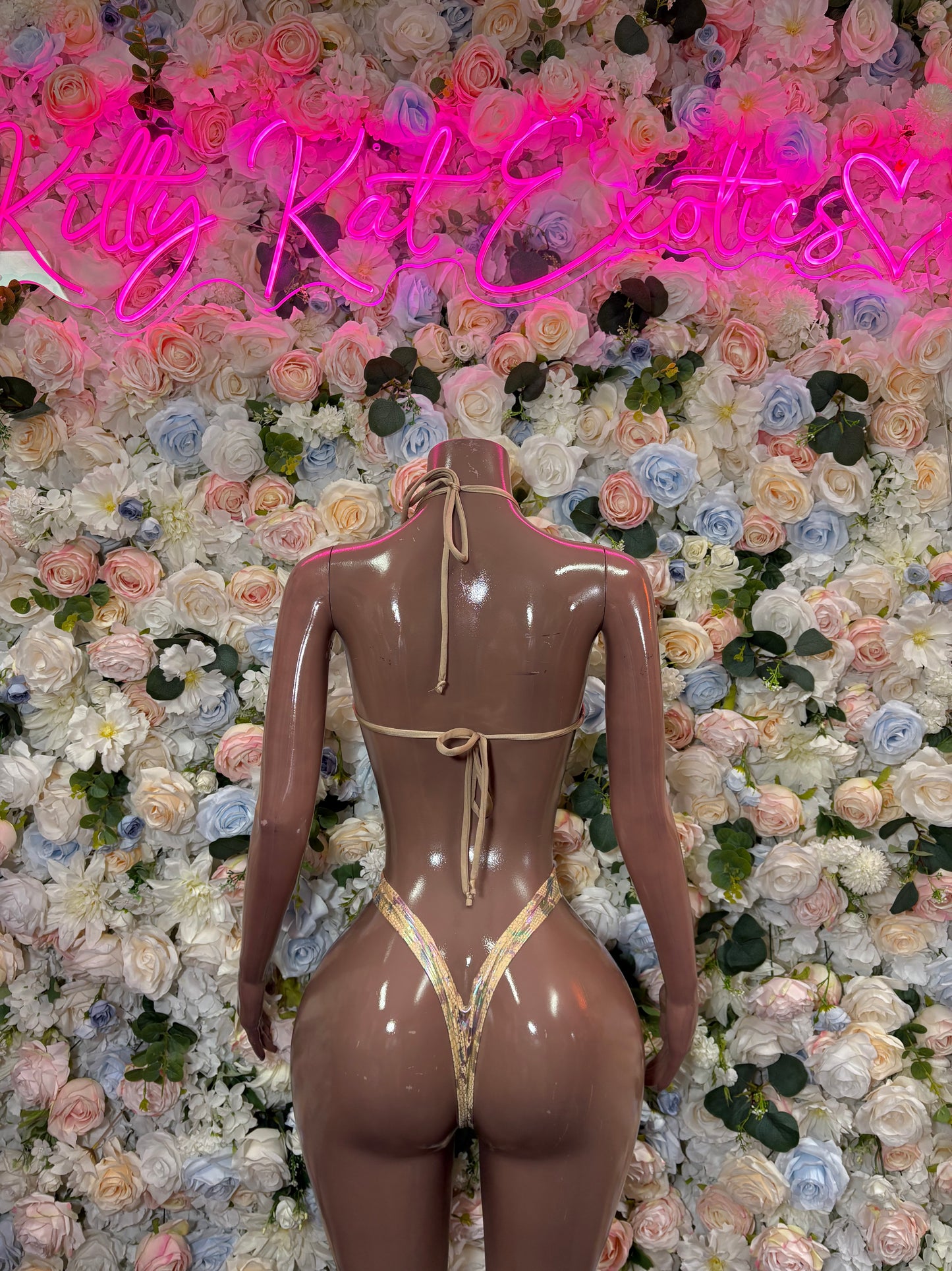 Snake Print O-Ring Cutout Bodysuit | Iridescent Gold Pink One Piece Rave Festival Exotic Dancewear