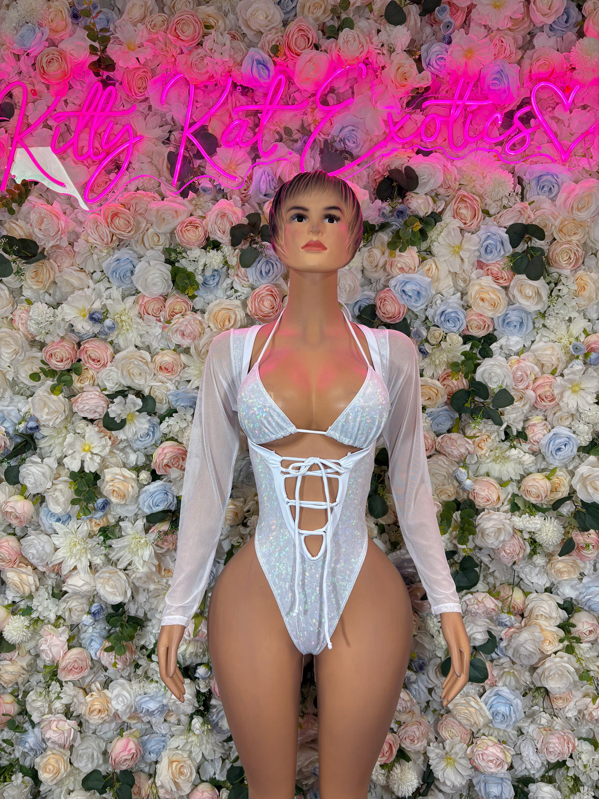 Bottlegirl Bodysuit Silver Crushed Metallic Bodysuit - Hologram Design | Exotic Dancewear for Performers, Raves