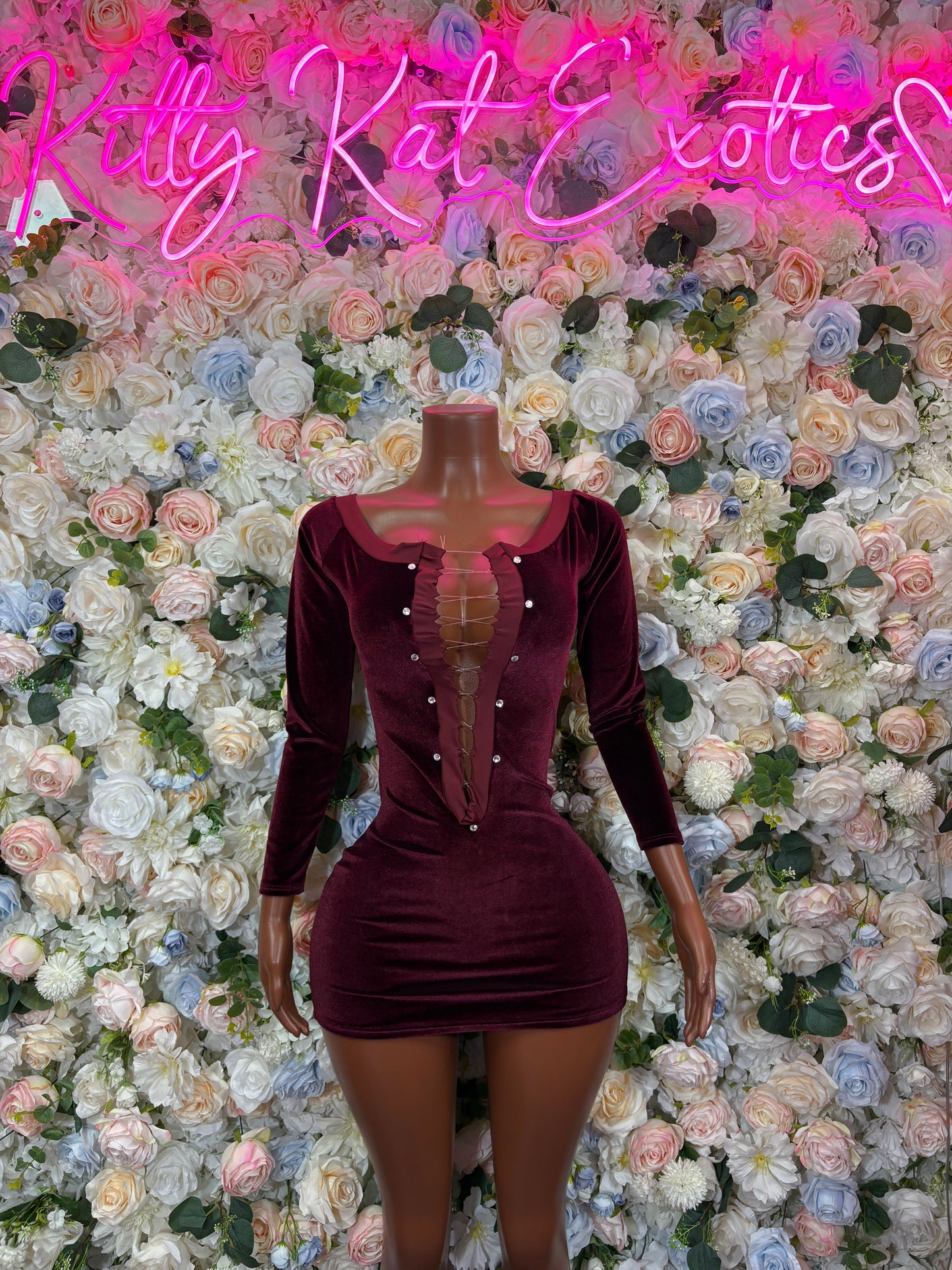 Burgundy Mini Dress  Ravewear - Sexy Festival Outfit, Clubwear, Performance Costume, EDM Party Wear
