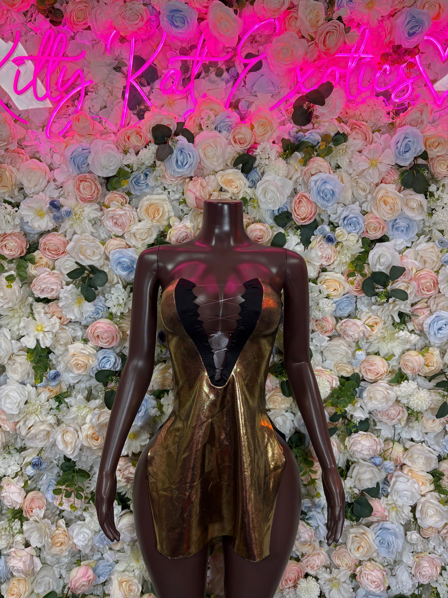 Exotic Dancewear New Years Eve Dress Gold Metallic Bottle Service Bartender Outfit VIP Clubwear