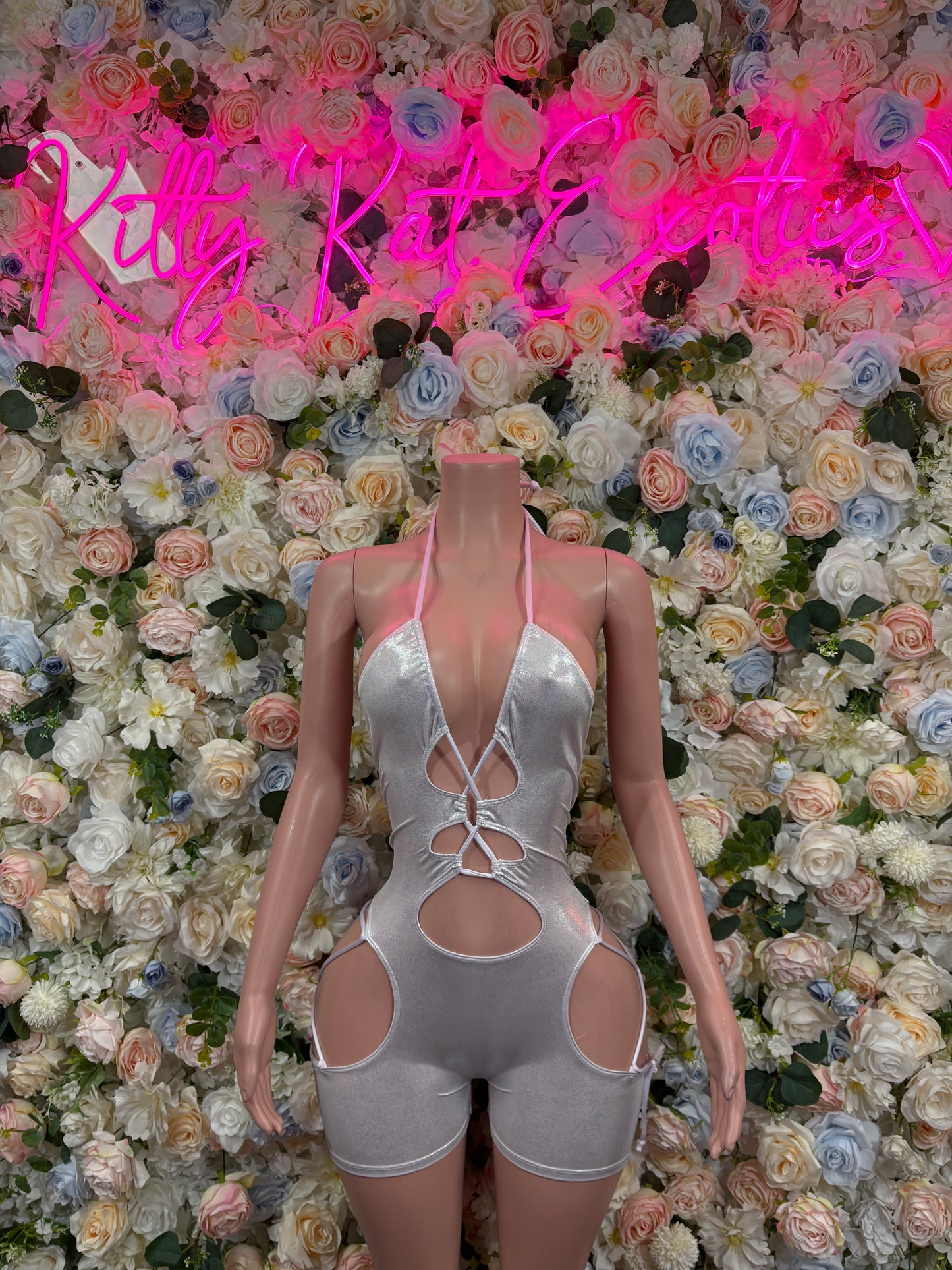 Bottlegirl Bodysuit Silver Metallic Bodysuit - Hologram Design | Exotic Dancewear Bartender Oufit