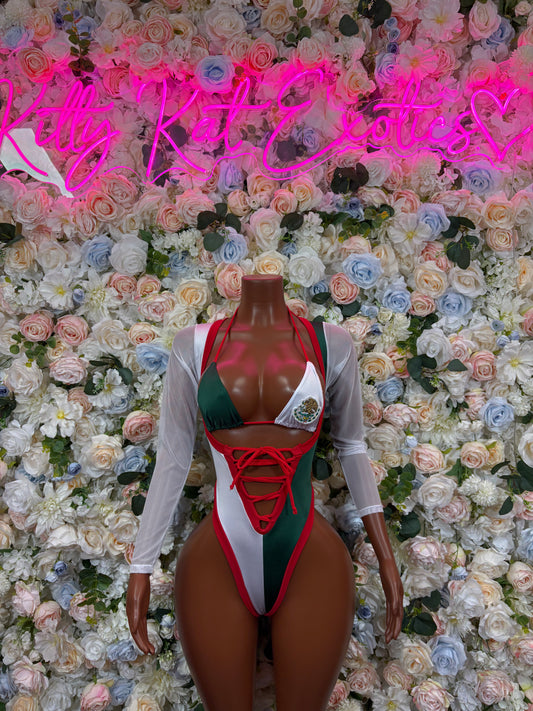 Cinco De Mayo Mexican Flag Bottlegirl Women’s Bodysuit  Red Green White Bikini One Piece Bartender