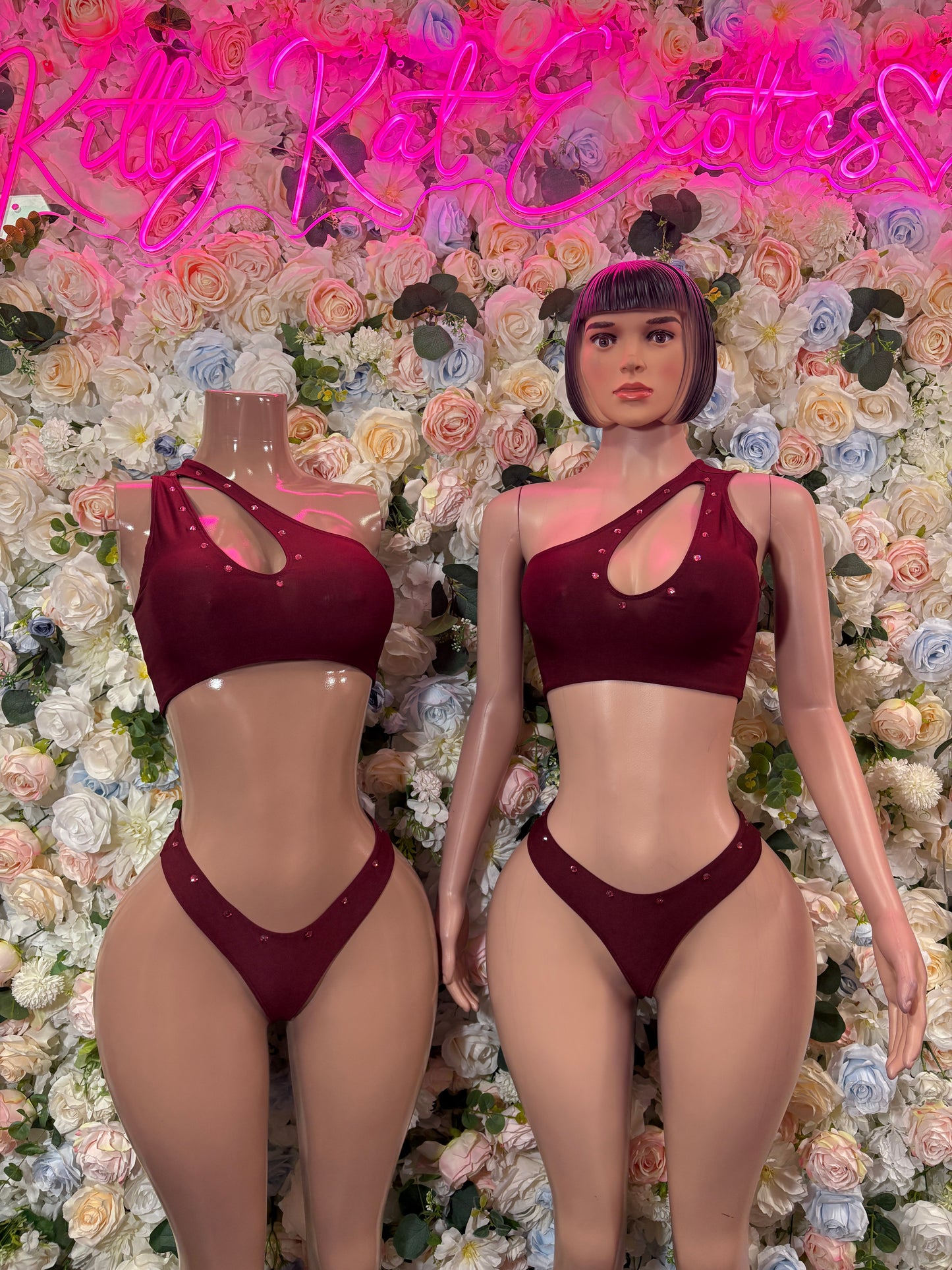 Burgundy Two Piece -  Exotic Dancewear  -  Rave Outfit - Sexy Festival Outfit, Clubwear, Performance Costume