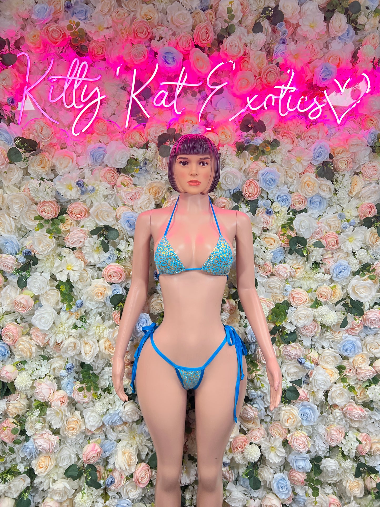 Festival Bikini Aqua Cheetah Two Piece Outfit, Bartender Uniform, Rave Festival Wear, Exotic Dancewear, Clubwear Costume, Waitress Set