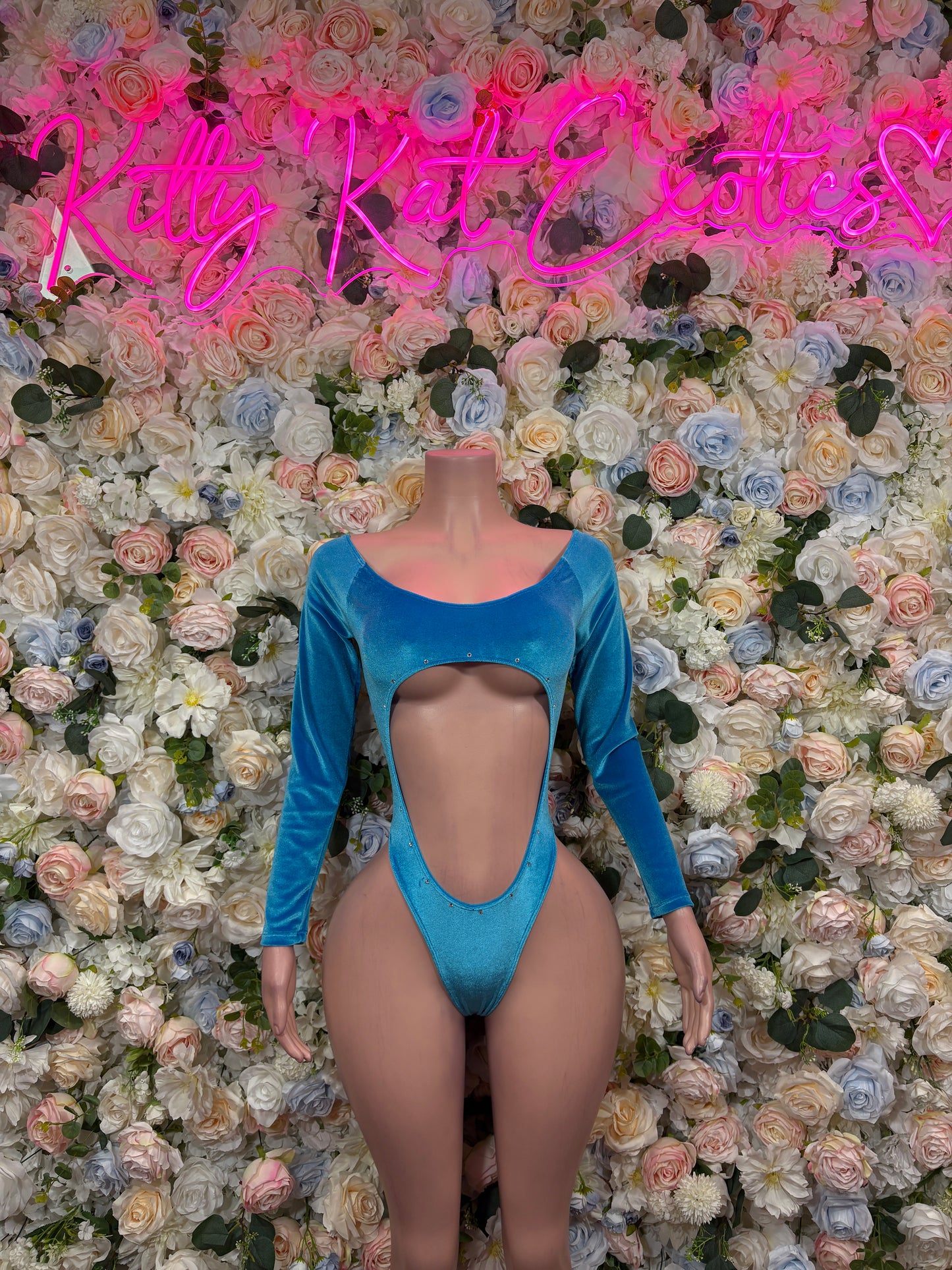 Teal Velvet Bodysuit | Rave Festival Outfit, Exotic Dancewear