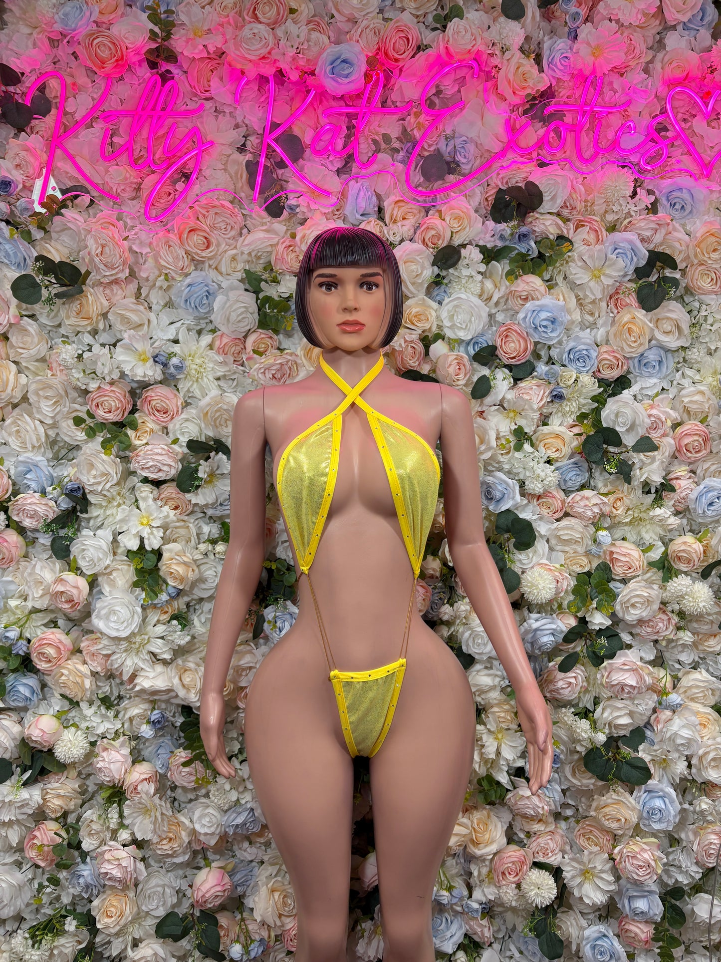 Yellow Metallic Bodysuit - Sexy One Piece Rave Clubwear Outfit for Women Bottlegirl Bottle Service