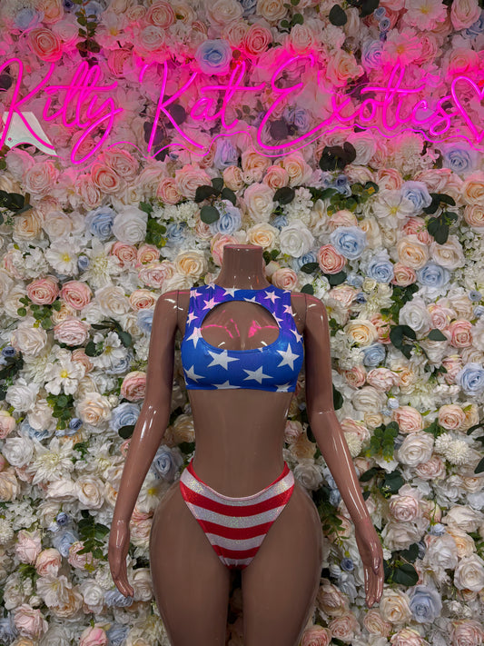 USA Flag Bodysuit – Patriotic Two-Piece Swimsuit, 4th of July Beachwear
