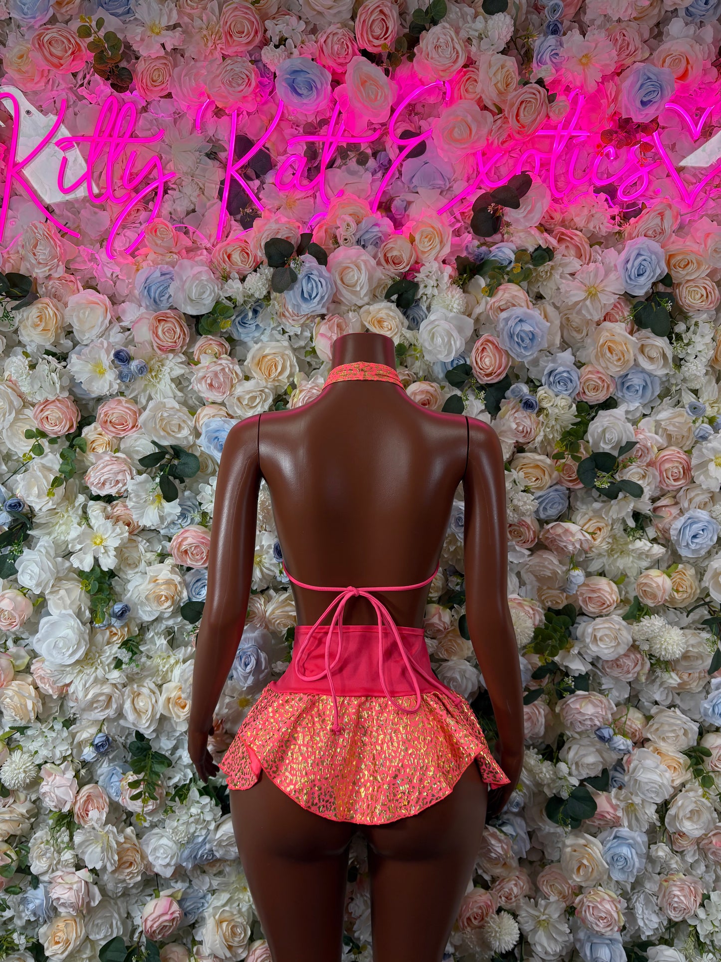 Bottlegirl Two-Piece Coral Cheetah Print - Hologram Design | Exotic Dancewear for Performers, Raves