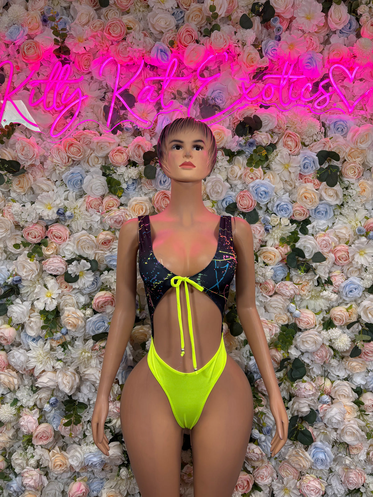 Multicolor Neon Print Exotic Dancewear  - One Piece Bodysuit  Festival Outfit, EDM Dancewear, Party Clubwear
