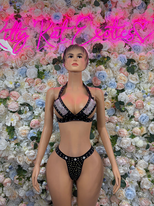 Black Rhinestone Bikini Set Festival Costume Ravewear