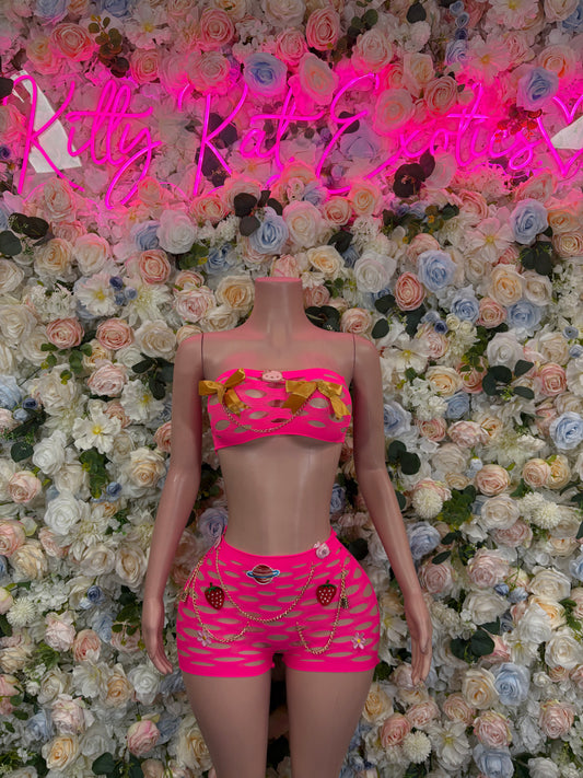 Fishent Two Piece Pink Custom Exotic Dancewear Festival wear