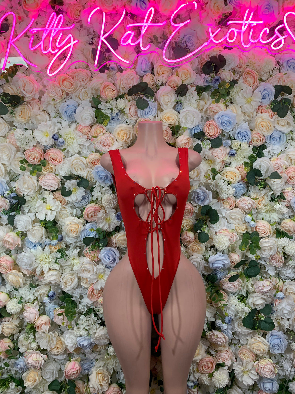 Bottlegirl Red Bodysuit - Bottle Service Outfit Bartender Rave Festival Clubwear One Piece Dancewear