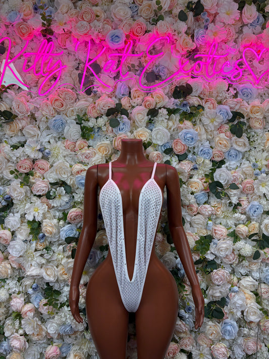 Bartender Bodysuit Summer White Design | Exotic Dancewear for Performers, Rave Outfits