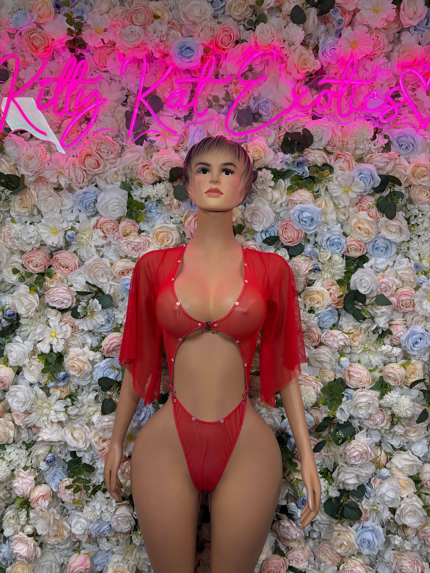 Red Bodysuit Rave Festival Outfit Women - Exotic Dancewear Stripper Clubwear Bottle Girl Ravewear