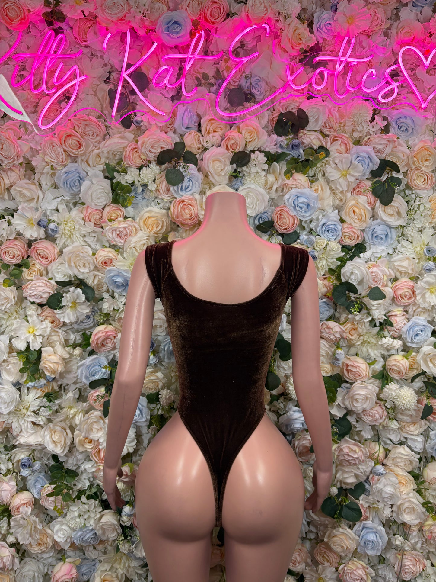 Brown Velvet Bartender Bodysuit - Sexy One Piece Rave Clubwear Outfit for Women Bottlegirl Bottle Service
