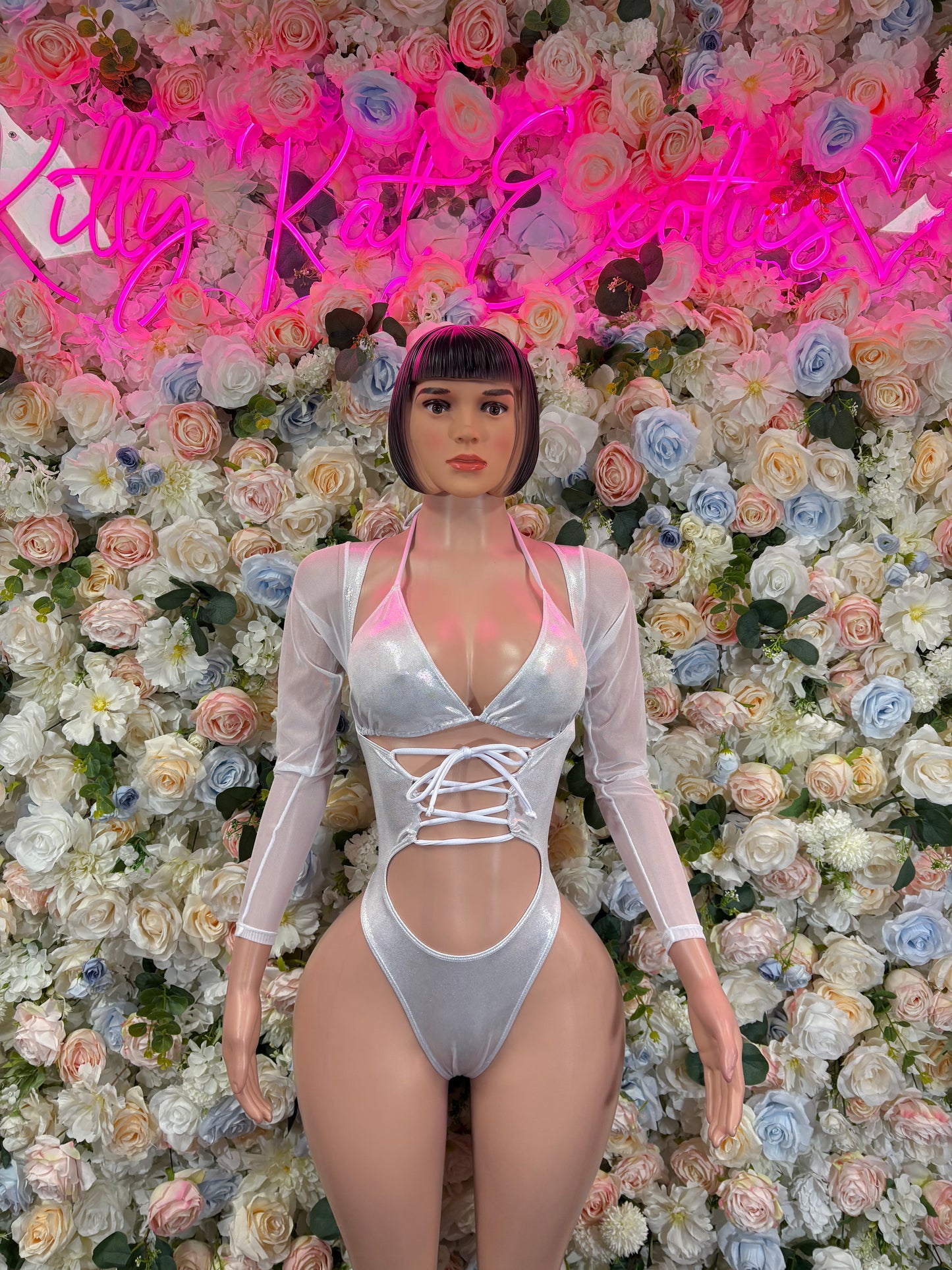 Bottlegirl Bodysuit One-Piece Bodysuit Silver Metallic – Exotic Dancewear Festival wear Rave Outfit